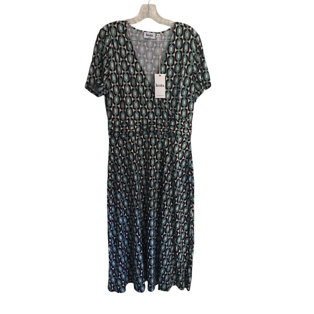 Leota Midi Wrap Dress Women's Size Large Blue Radiance Amiya Stretch